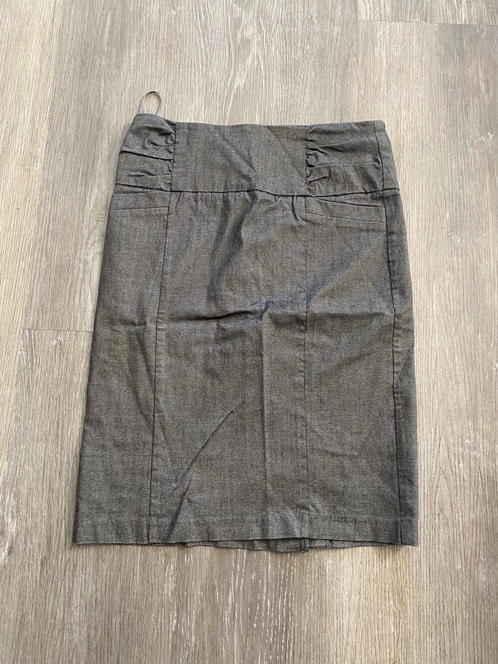Michel USA Gray Women's Ruched Waist Modern Pencil Skirt Stretchy Medium